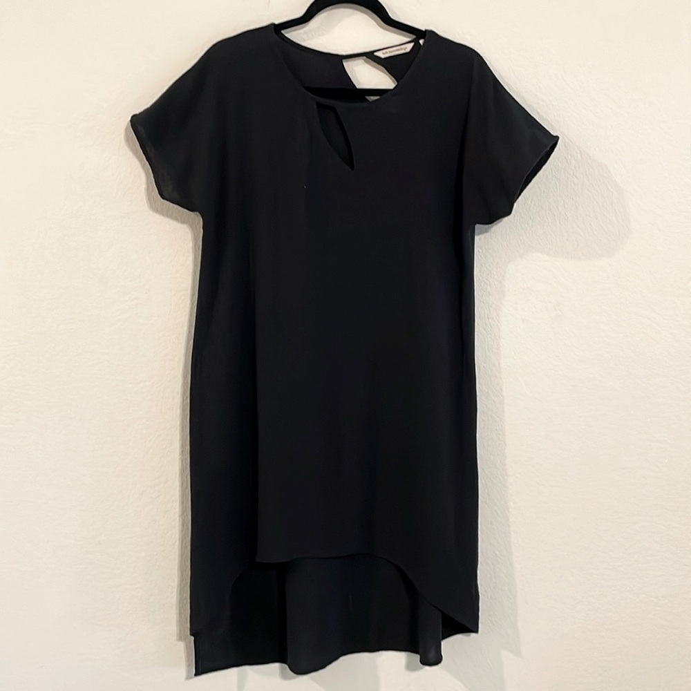 Soft Surroundings Women's Swing Midi Dress Black 100% Gauze Cotton Lagenlook Hem